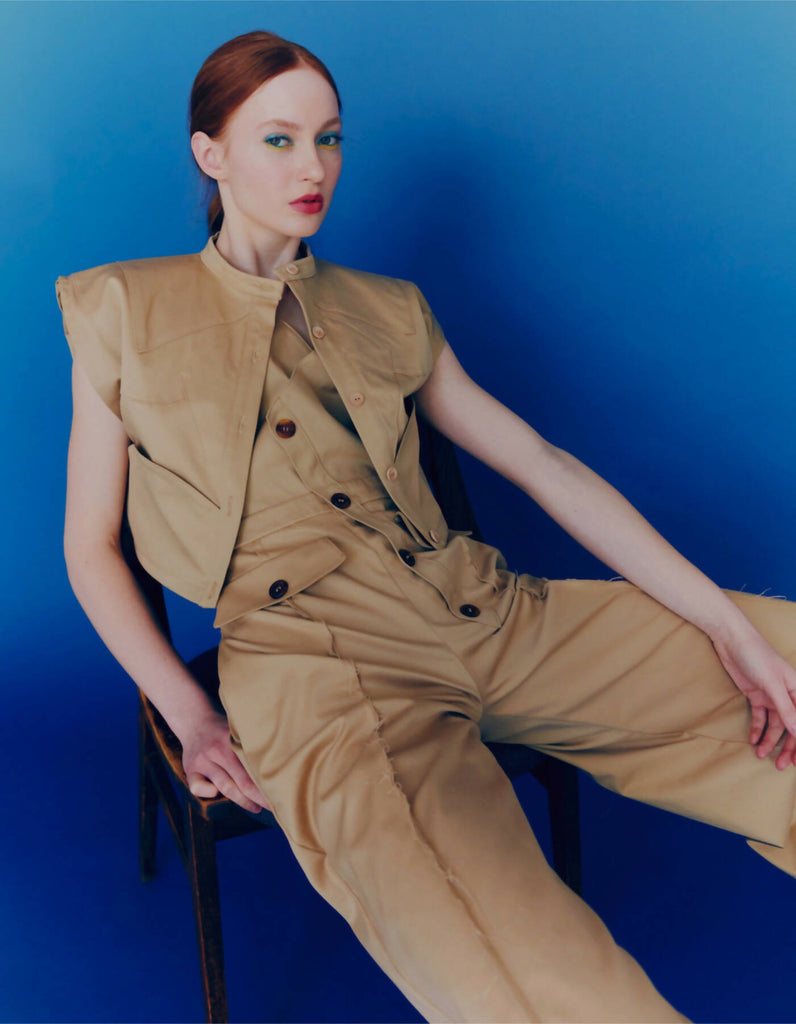 Beige jumpsuit with turned-up legs