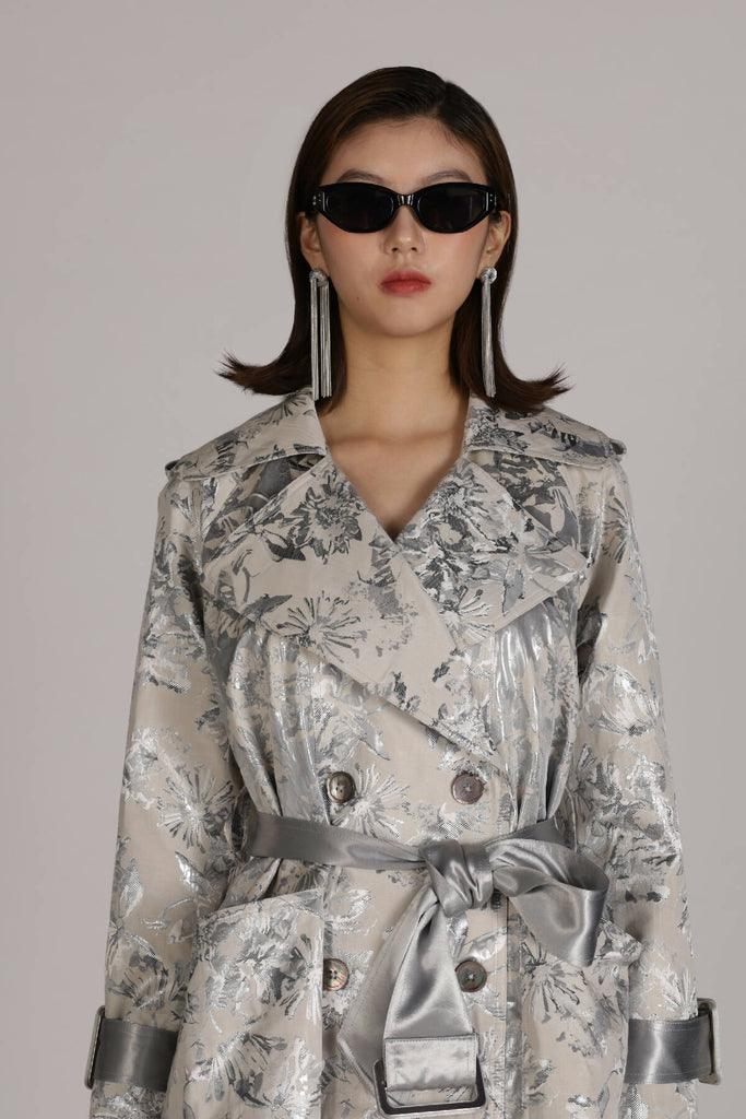 Silver Flora trench coat