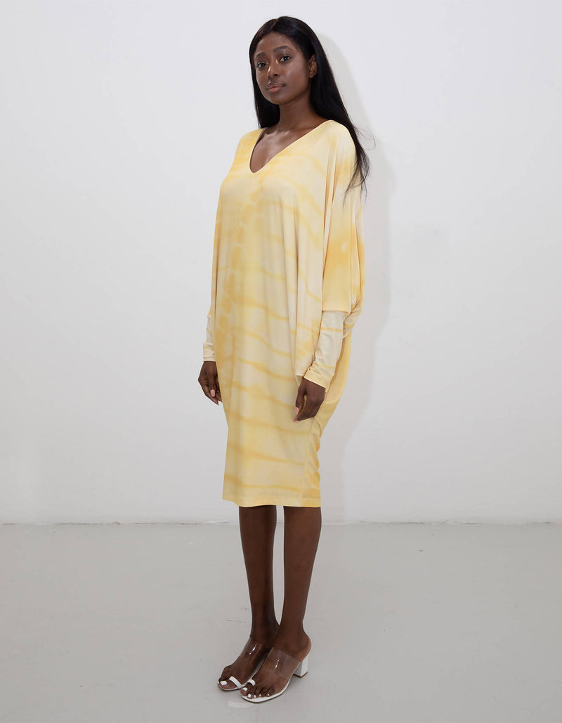 Yellow Shibori Stingray Kaftan Dress