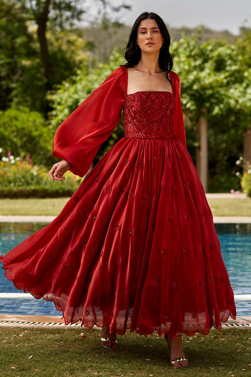 Red Embroidered Gown