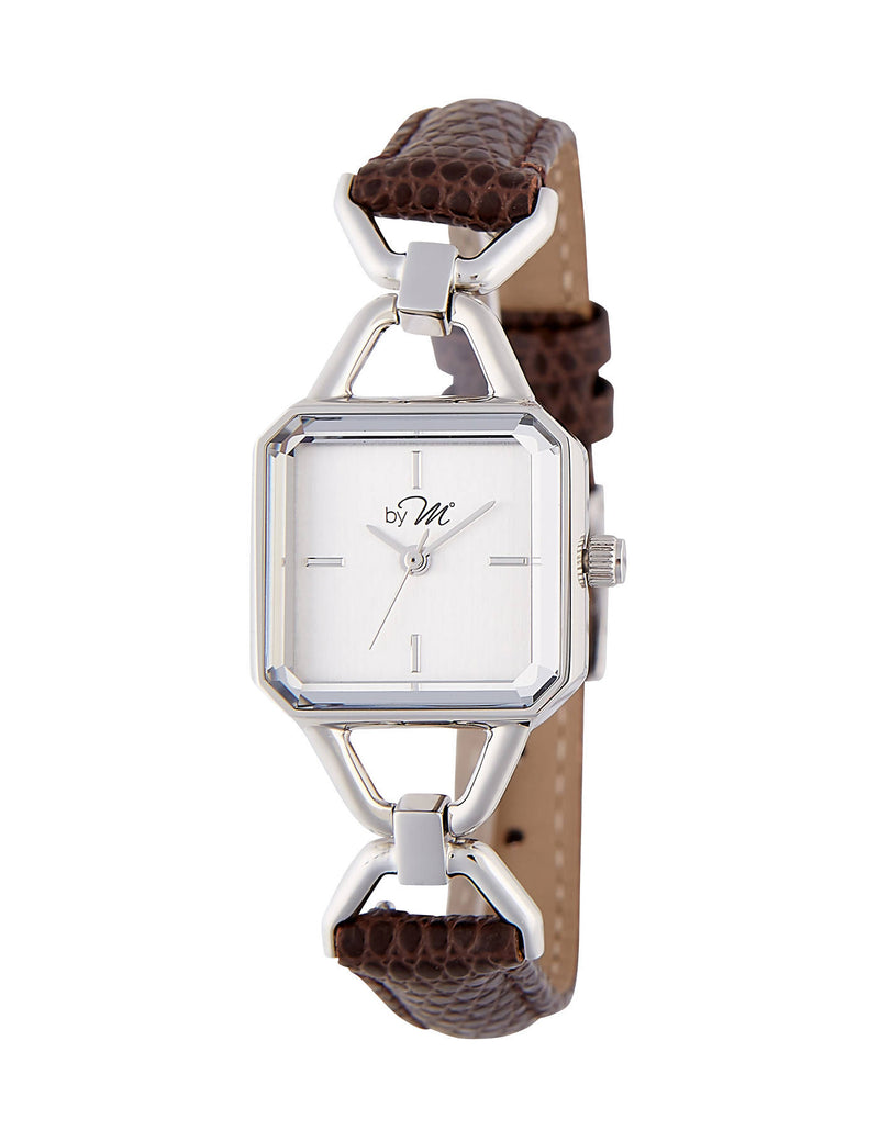 Vintage Design Silver-Tone Watch With Brown Leather Strap