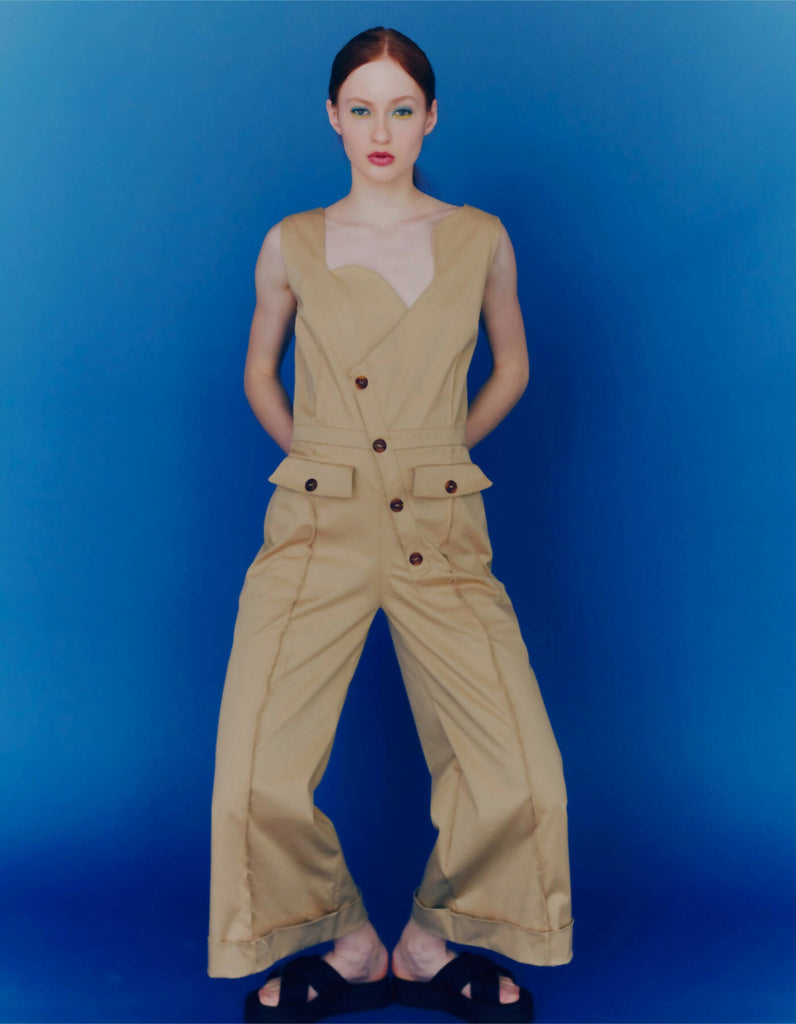 Beige jumpsuit with turned-up legs