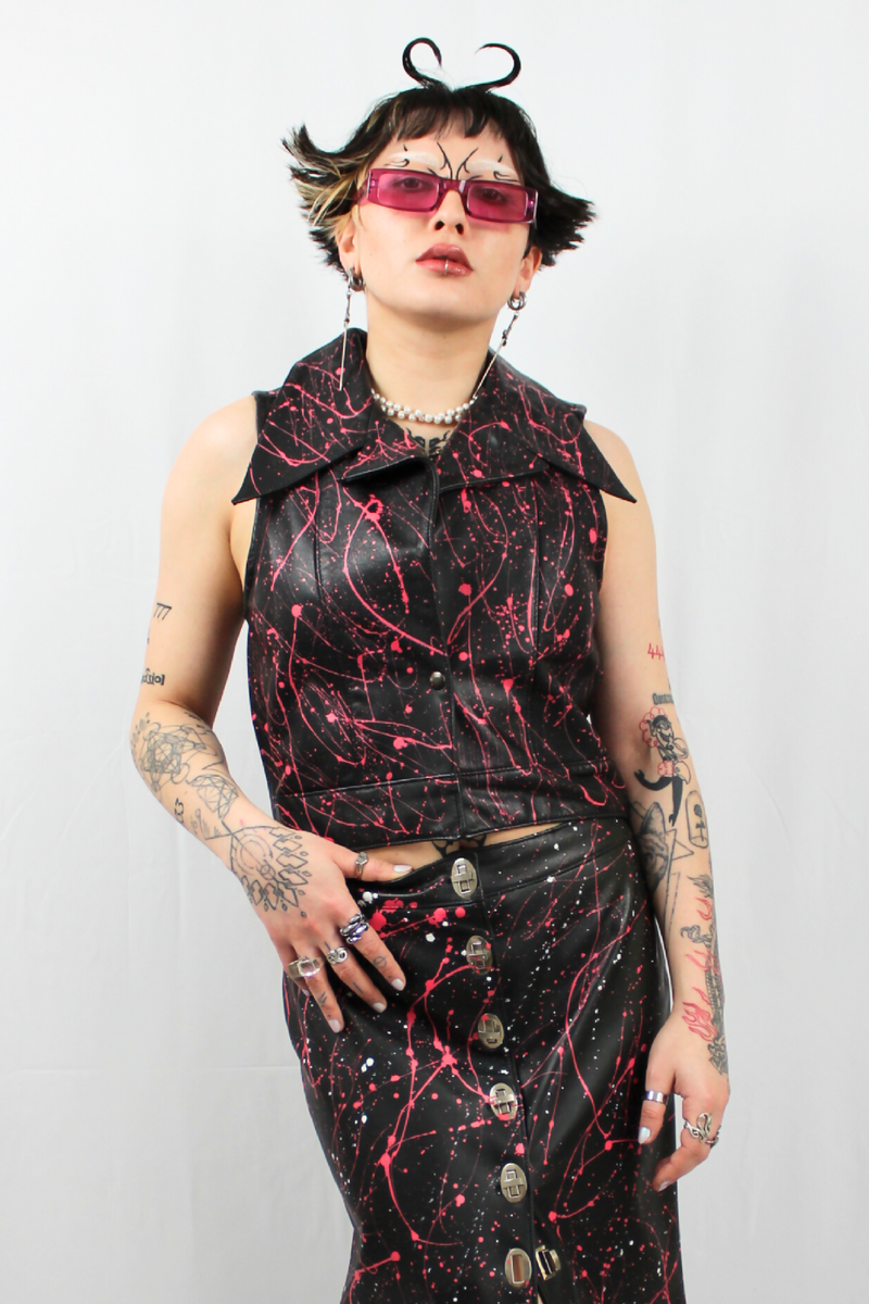 Pink Splatter Leather Vest