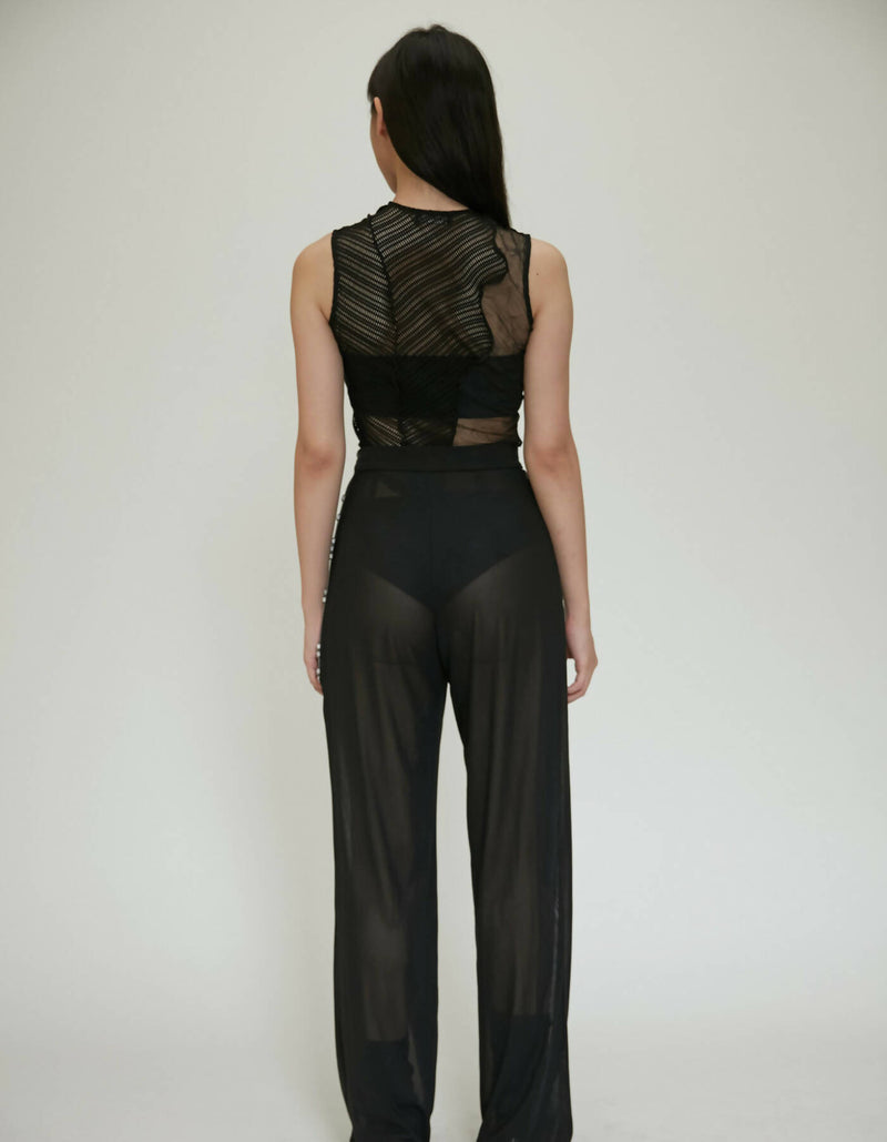 Button Zipper See Through Mesh Trousers