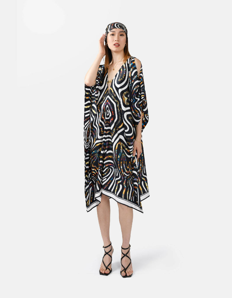 Differences – Designer Silk Kaftan Black & White