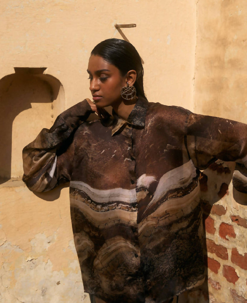 Brown Silk Organza Shirt