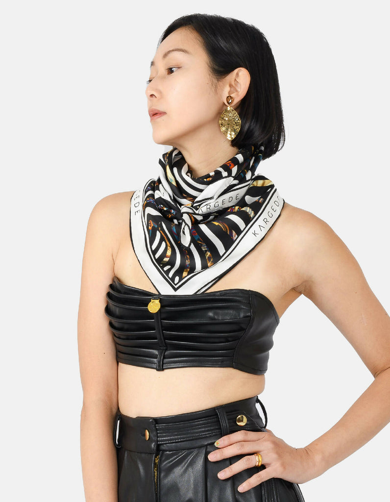 Black-and-White-Silk-Scarf-Multicolored-stripe-Designer-Scarf-Kargede-Neck-Loose-Tie