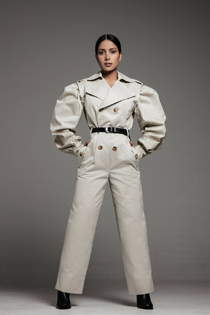 JUMPSUIT - TRENCH COAT WITH PUFFED SLEEVES