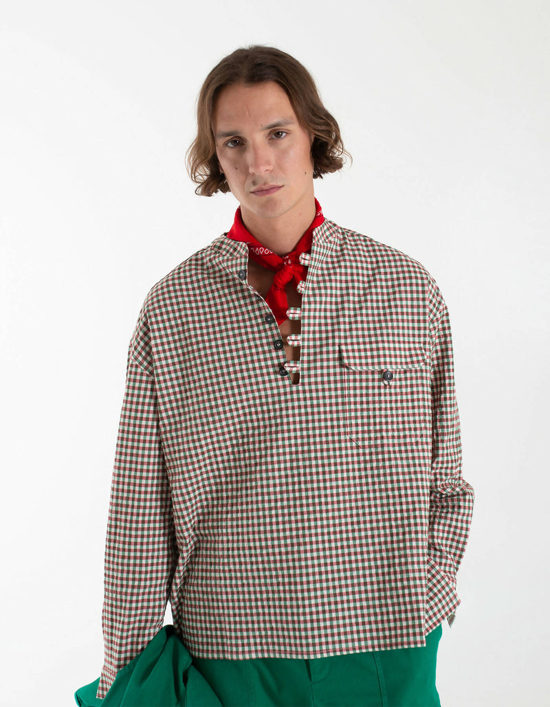 Jane Gingham Collarless Shirt