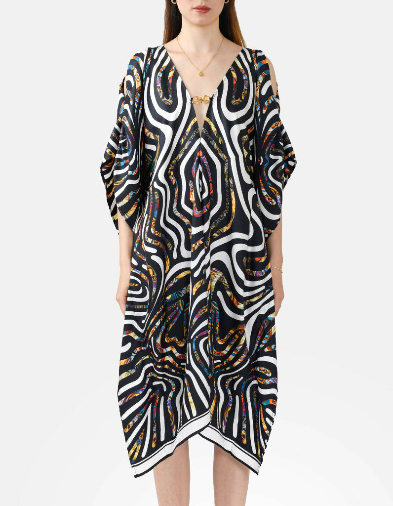 Differences – Designer Silk Kaftan Black & White