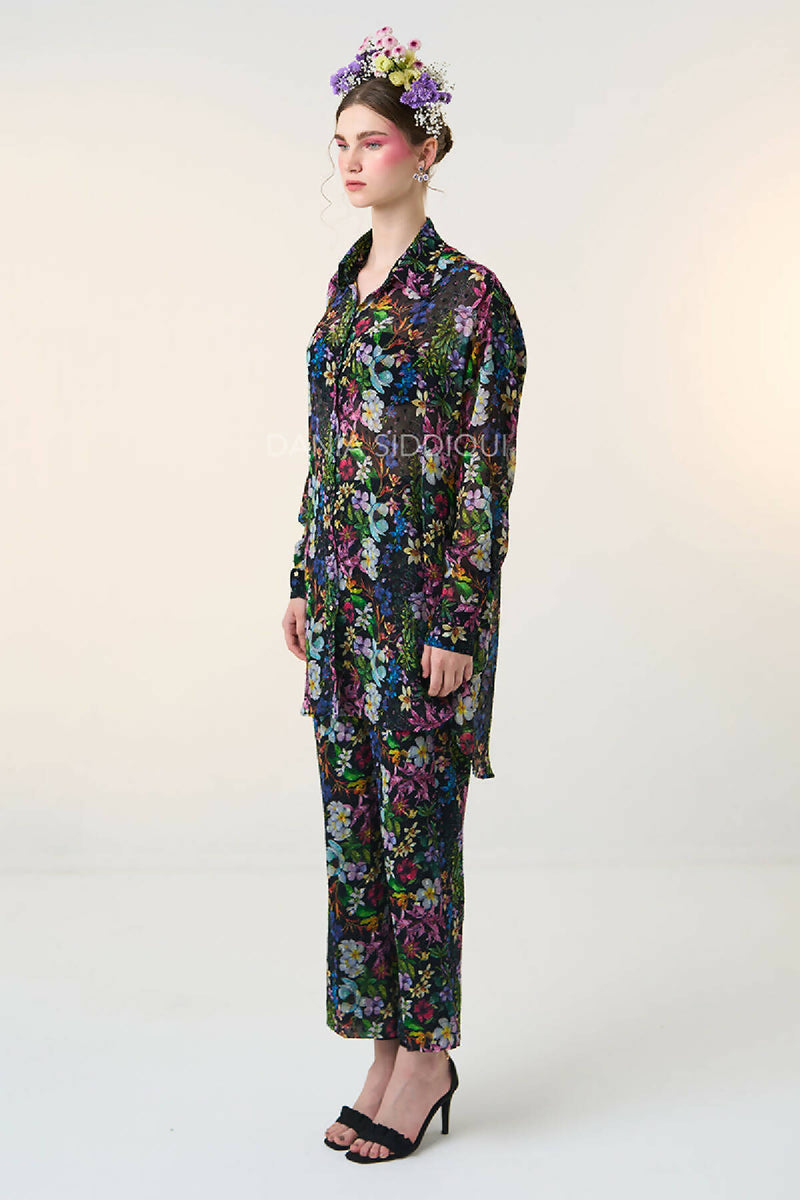 FLORAL DROP SHOULDER SHIRT & STRAIGHT PANTS