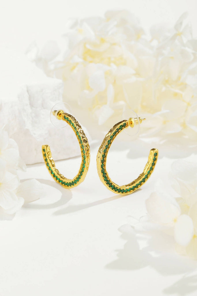 Gold Zirconia Molten C Hoop Earrings