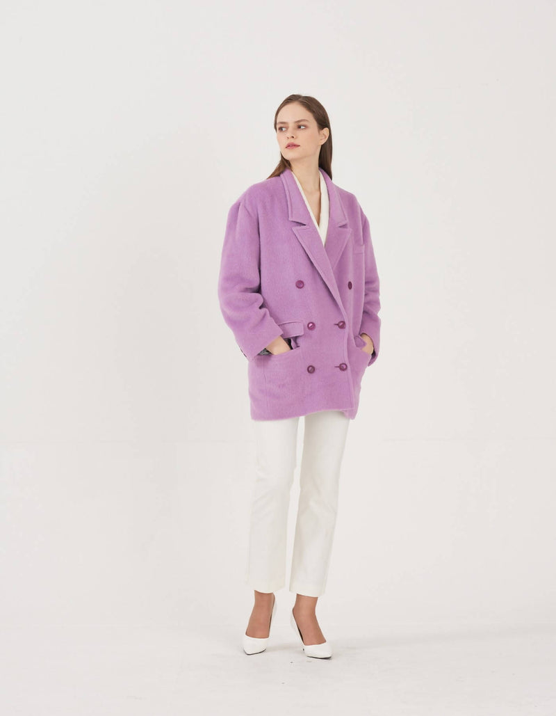 Suri-Alpaca Tailored Loose Fit Long Jacket - Lilac Breeze