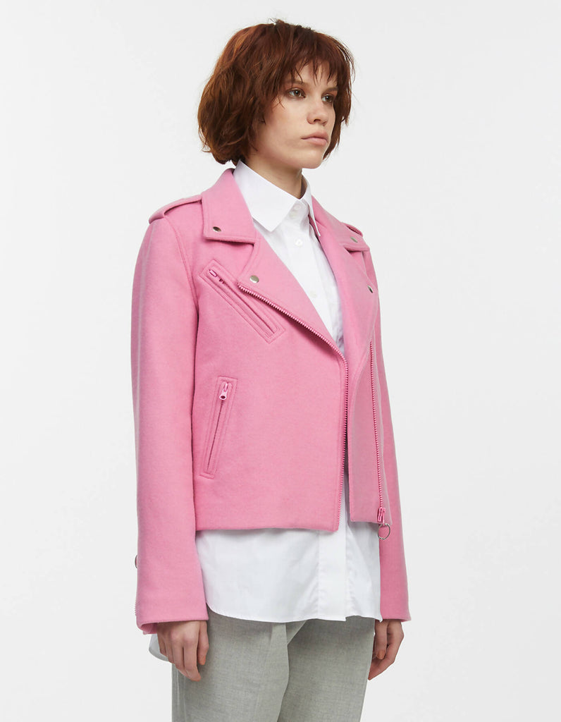 Pink wool biker jacket