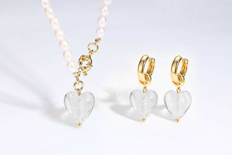 Esmée White Clear Glaze Heart Dangle Earrings