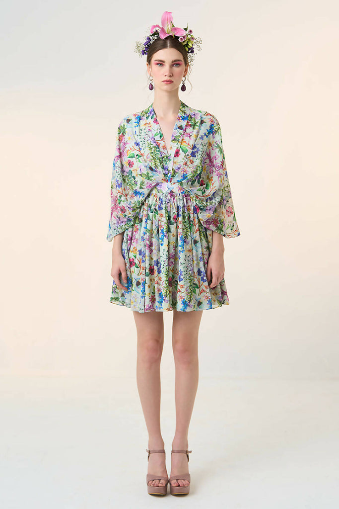 FLORAL KIMONO SLEEVE MINI DRESS