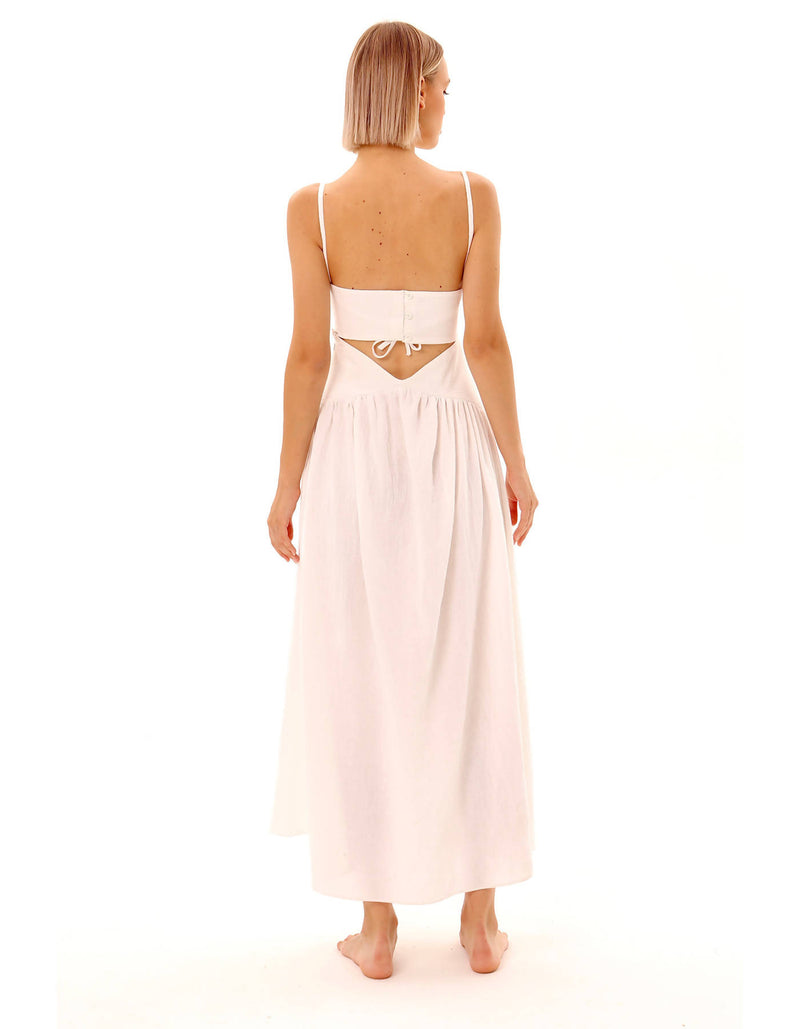 Embroidered “Chamomile” Cut Midi Dress In Pure White