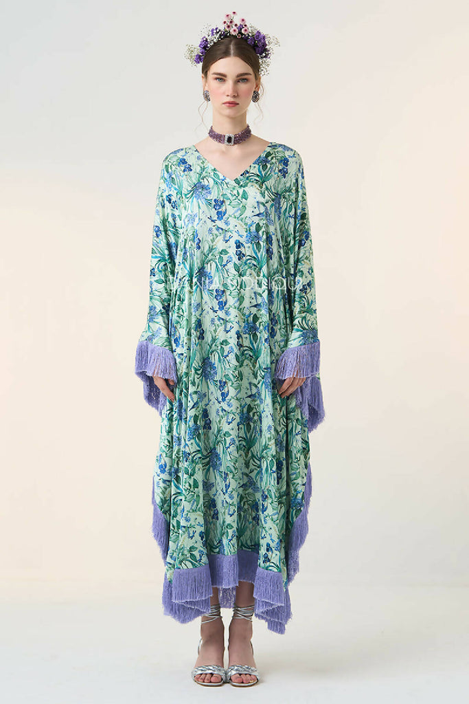 FLORAL BIRD FRINGED KAFTAN