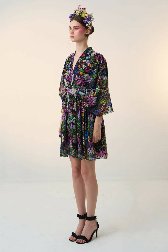 FLORAL KIMONO SLEEVE SHORT DRESS