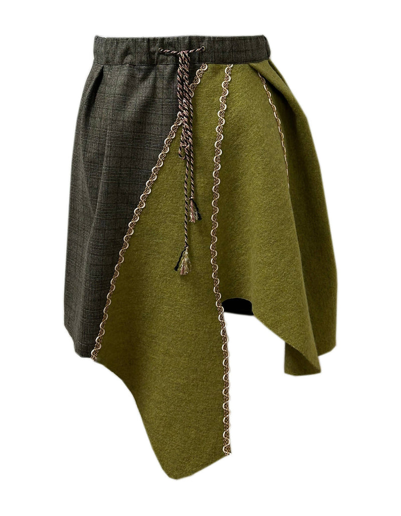 Wool asymmetric draping skirt