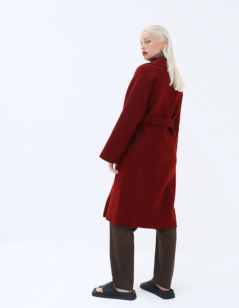 Illya Belted Coat - Crimson