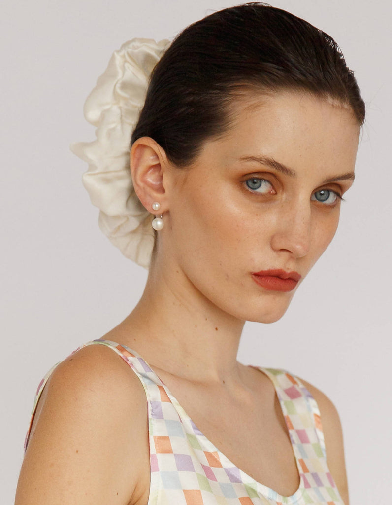 Luciana Oversized Silk Scrunchie - Cream