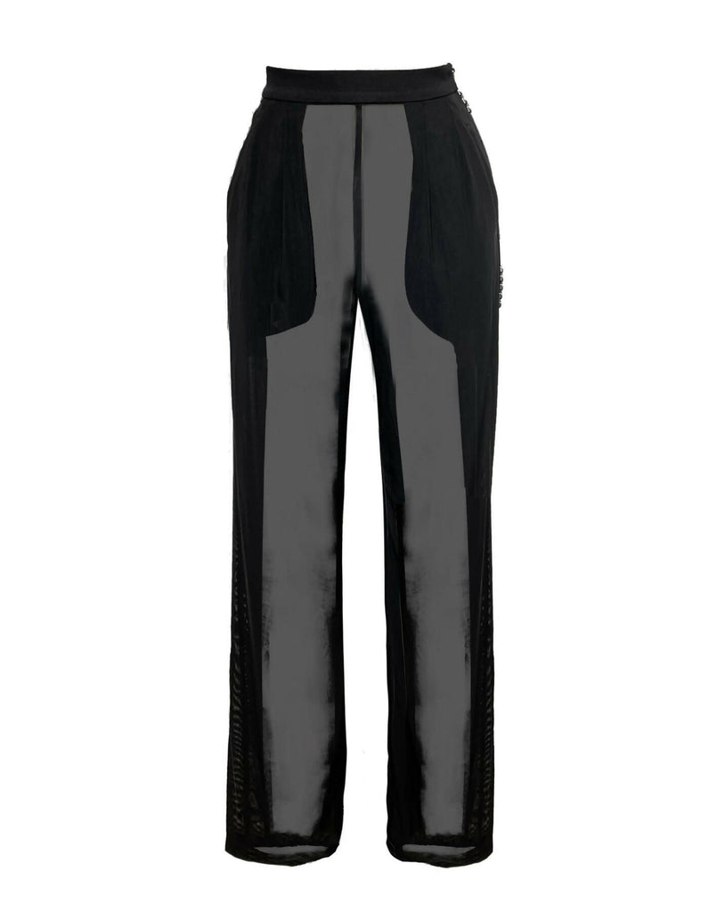 Button Zipper See Through Mesh Trousers