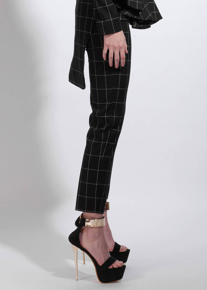 Black Plaid 100% Wool Ankle-length Pants