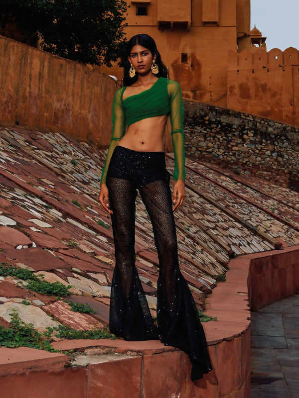 Sheer Low Rise Flare Pants