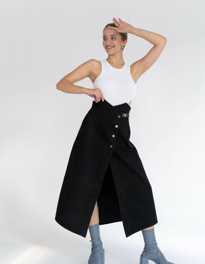 Brassica wrap denim skirt