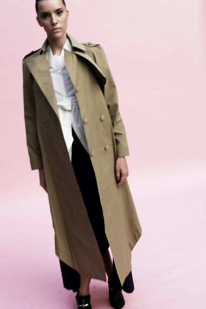 Origami Water Repellent Cotton Trench Coat / Khaki