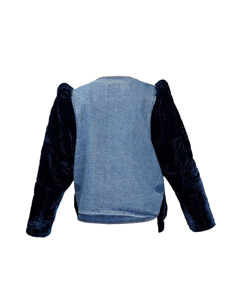 Upcycled puff sleeve denim jacket