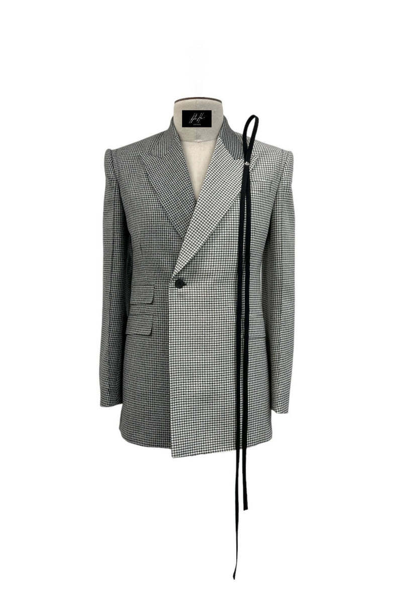 REGULAR-FITTED HOUNDSTOOTH WOOL DB JACKET WITH CONTRASTED FRONT