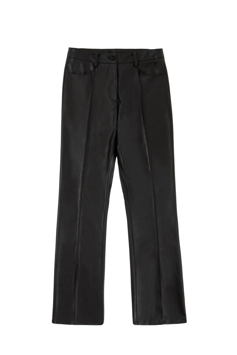 Faux Leather Slit Trousers