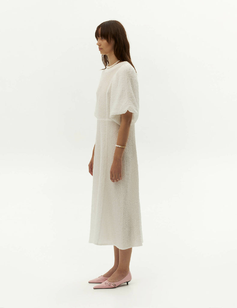 Textured Long Dress — White Color