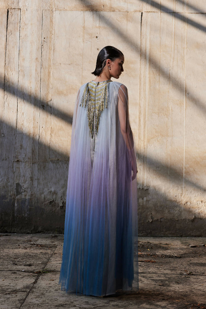 Triangular Metallic Tulle Kaftan