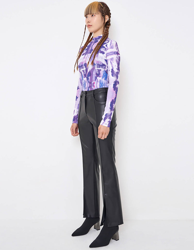 Faux Leather Slit Trousers