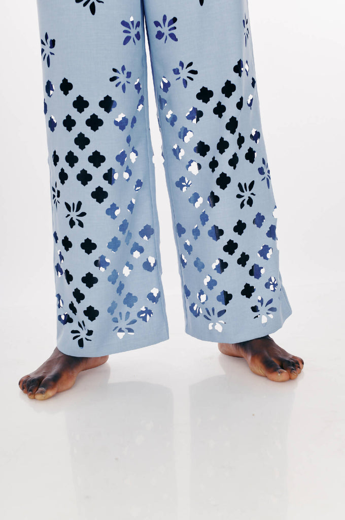 Wide-leg mashrabiya trousers