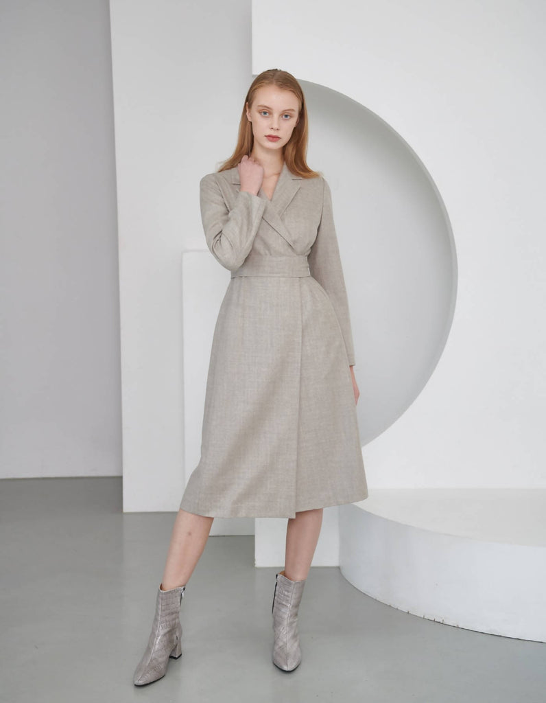 Notched Lapel Wool Dress