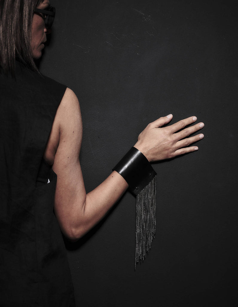 Leather Chain Fringe Cuff ZAHA