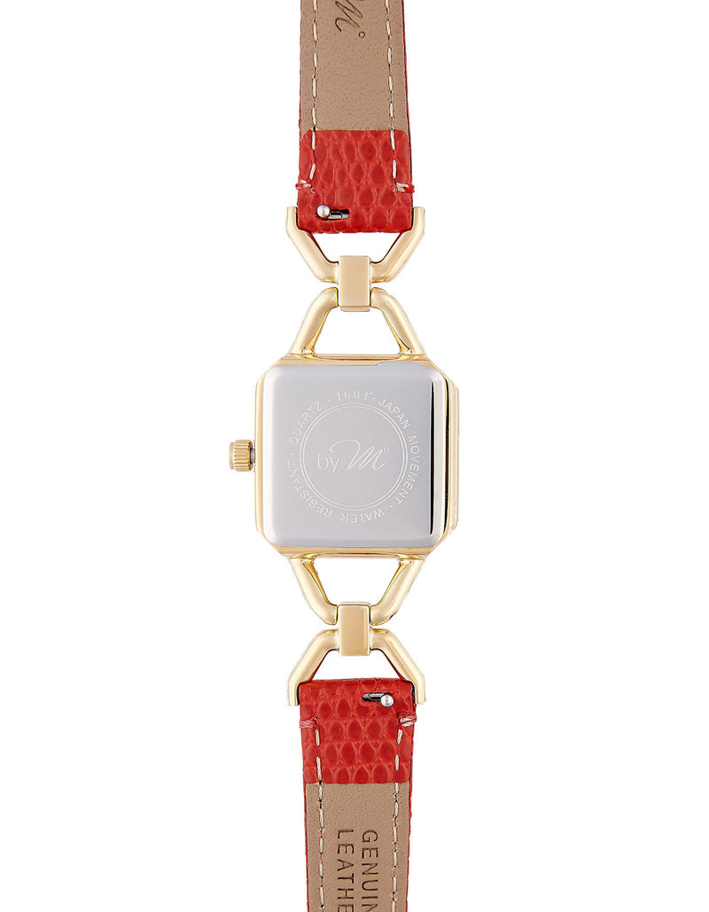 Vintage Design Gold-Tone Watch With Red Strap