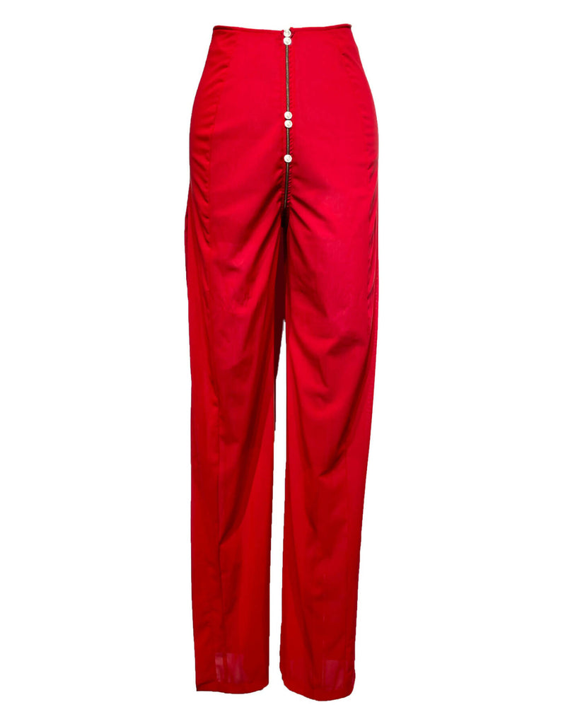 Button Zipper See Through Mesh Split Trousers