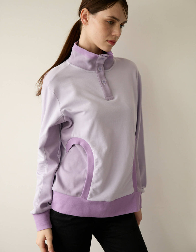 Color Combination Rib Turtle Sweatshirt_Pale Lavender