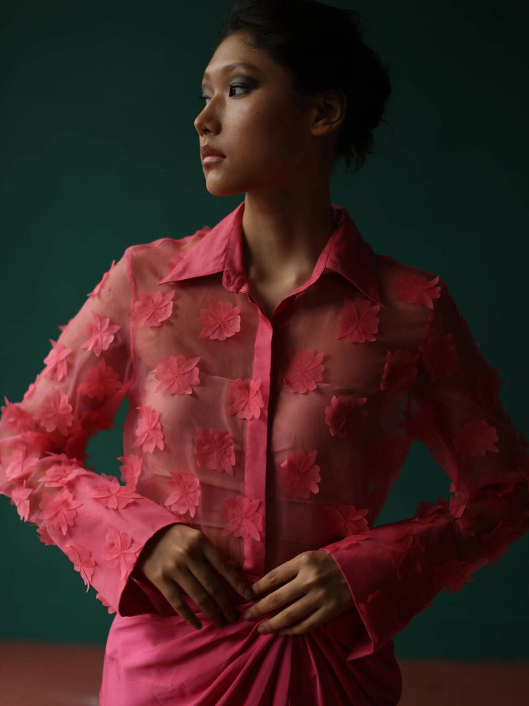 Pink organza bloom shirt