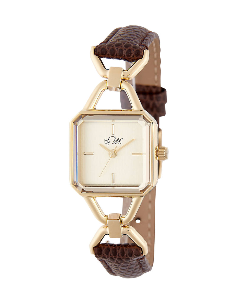 Vintage Design Gold-Tone Watch With Brown Leather Strap