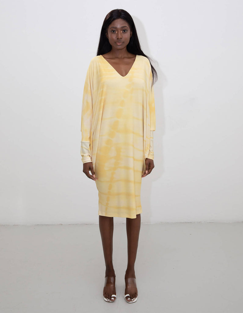 Yellow Shibori Stingray Kaftan Dress