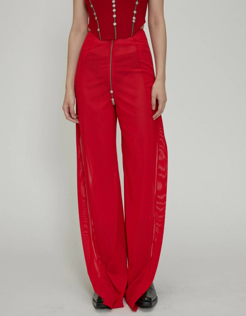 Button Zipper See Through Mesh Split Trousers