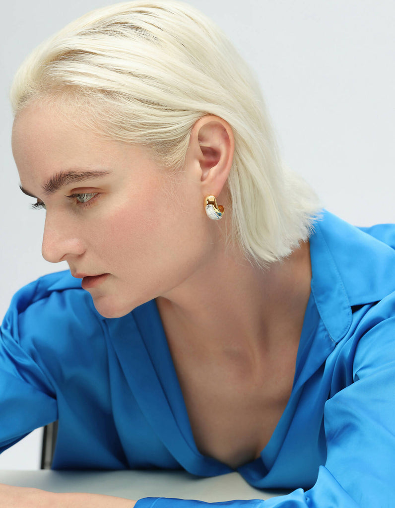 Frosted and Matted Texture Two Tone Hoop Earrings