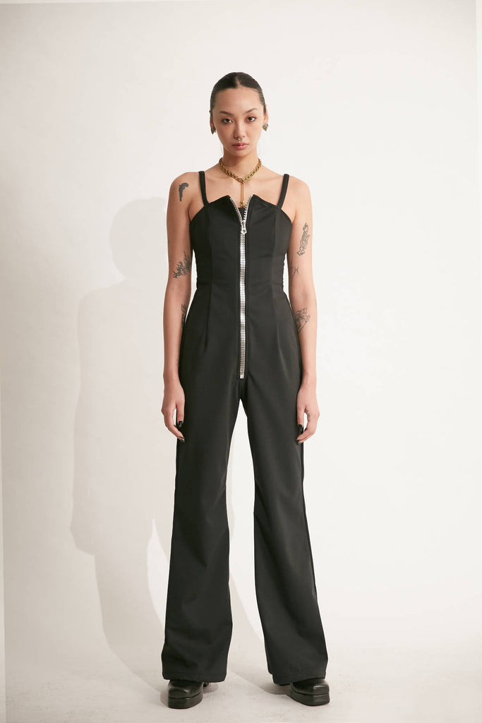 Sleeves Jumpsuit with Vintage Zipper