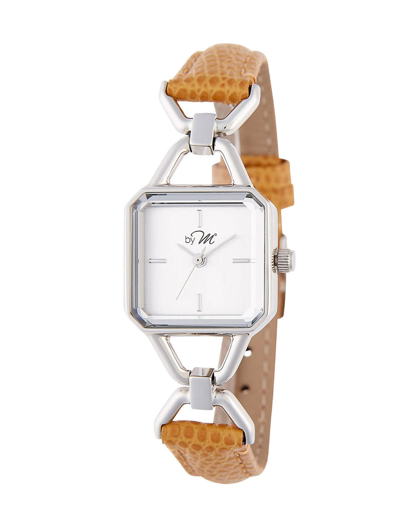 Vintage Design Silver-Tone Watch With Light Brown